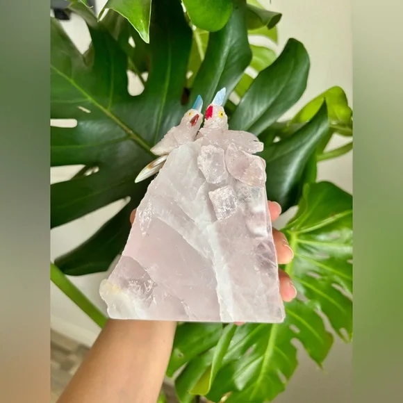 Parrot Carvings on Rose Quartz - Picture 6 of 6